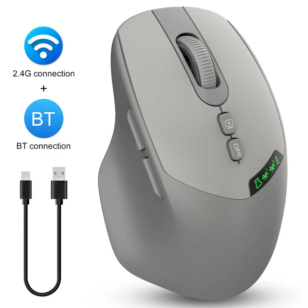 Noiseless Dual Mode Wireless Mouse Bluetooth 2.4G, Silent Click, DPI Adjustable, 500mA Battery, Display