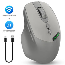 Load image into Gallery viewer, Noiseless Dual Mode Wireless Mouse Bluetooth 2.4G, Silent Click, DPI Adjustable, 500mA Battery, Display