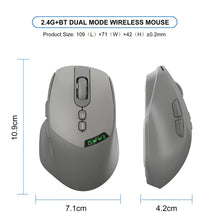 Load image into Gallery viewer, Noiseless Dual Mode Wireless Mouse Bluetooth 2.4G, Silent Click, DPI Adjustable, 500mA Battery, Display