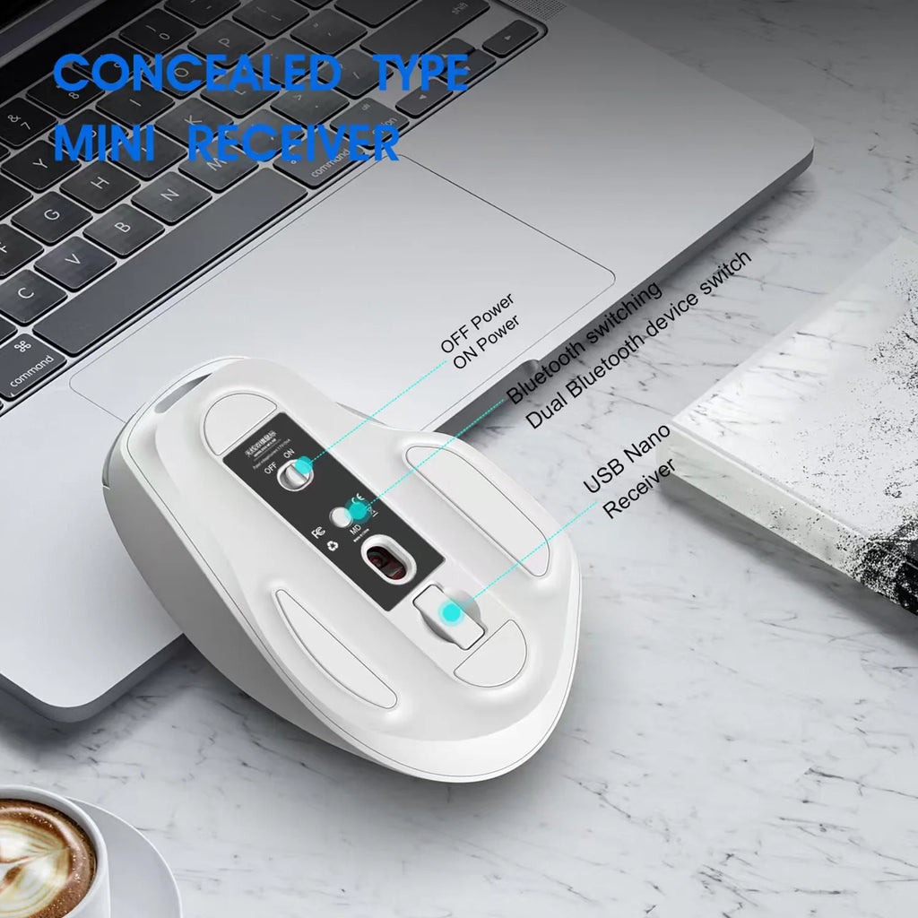 Noiseless Dual Mode Wireless Mouse Bluetooth 2.4G, Silent Click, DPI Adjustable, 500mA Battery, Display