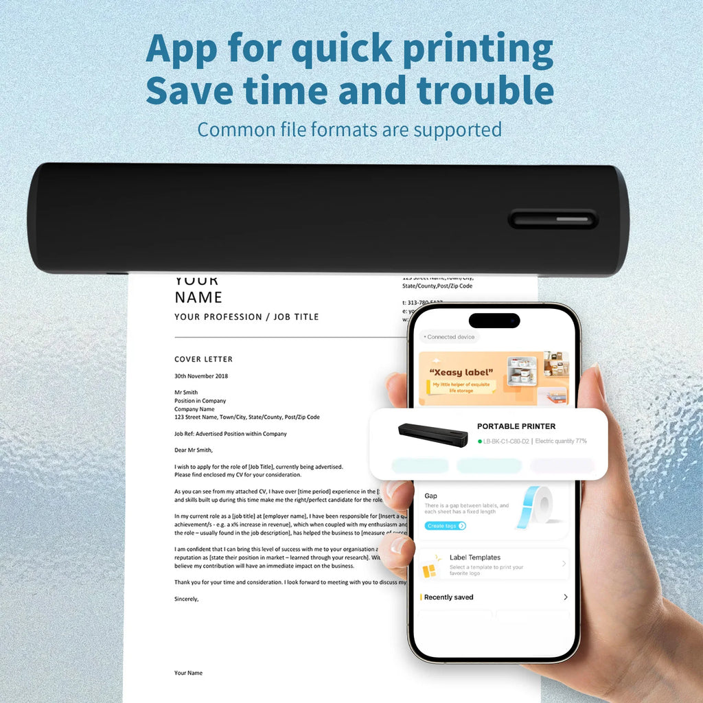 Inkless Portable Printer Thermal Wireless