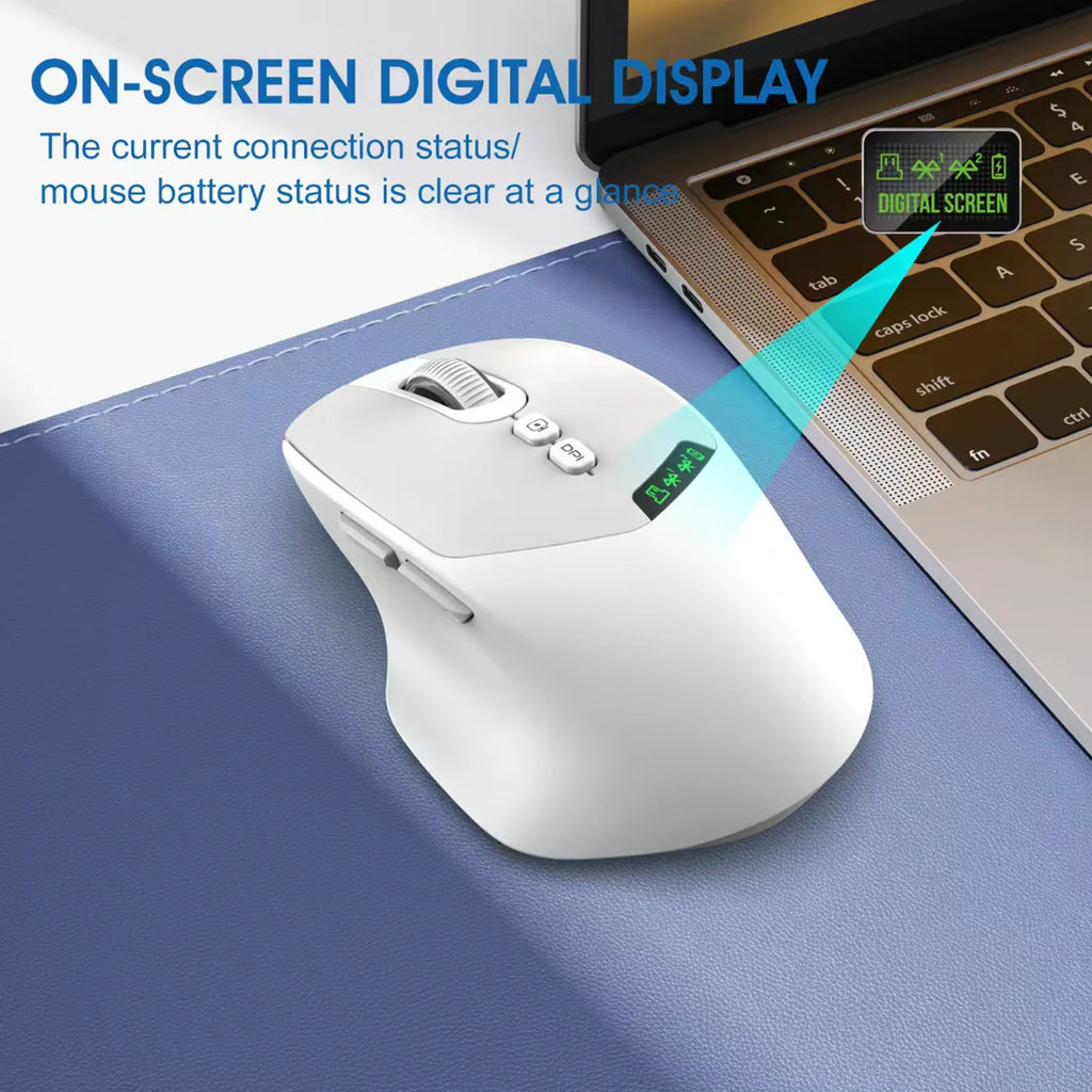 Noiseless Dual Mode Wireless Mouse Bluetooth 2.4G, Silent Click, DPI Adjustable, 500mA Battery, Display